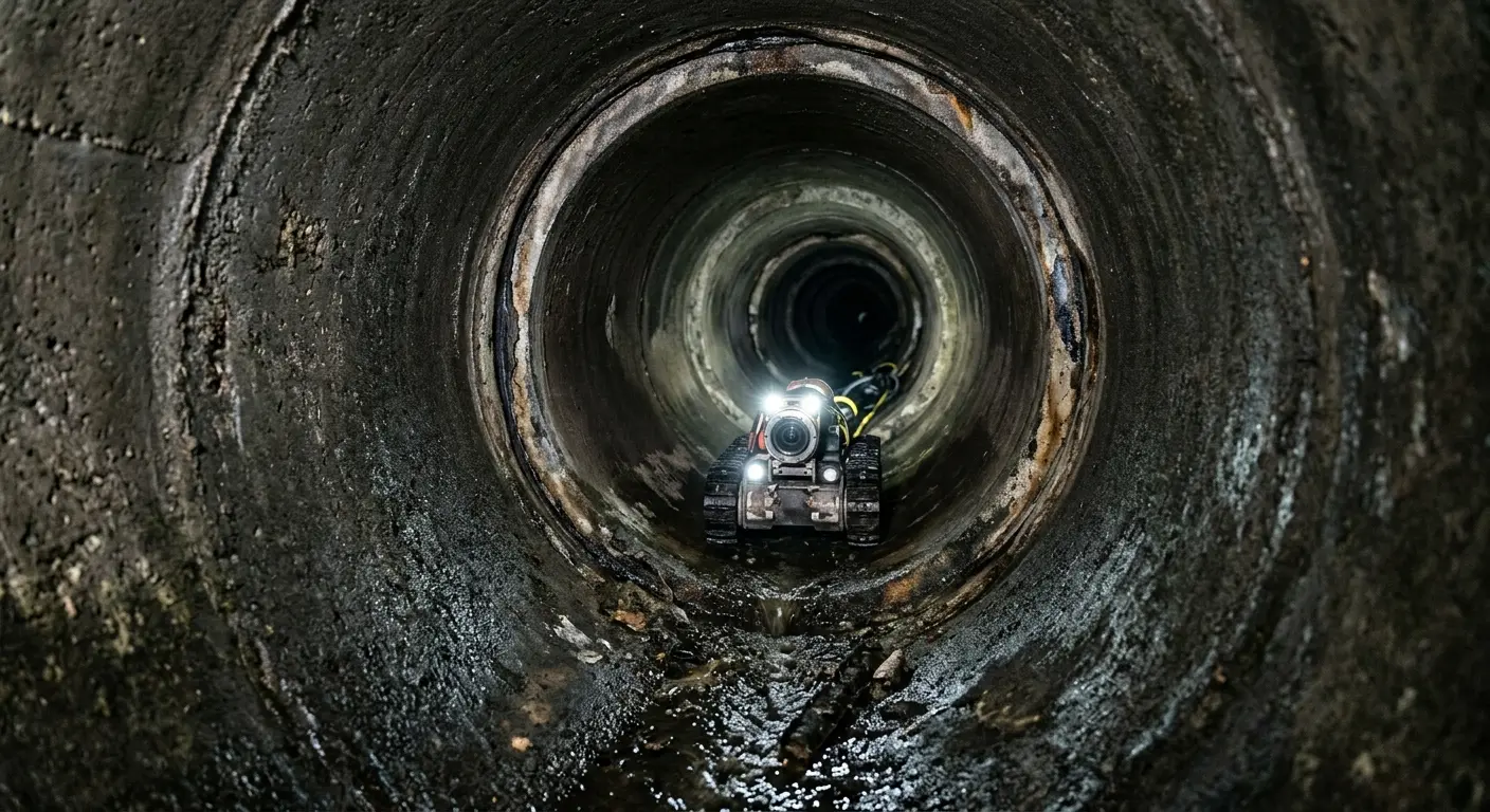 Robotic sewer camera inspecting pipe interior for Sewer Line Cleaning in Atlanta
